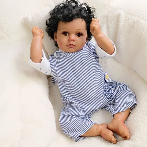 Realistic African American Reborn Baby Doll Vinyl Cloth Body Handcrafted Curly Hair Toy Gift For Toddlers Home Decor