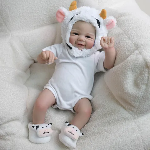 Realistic Reborn Baby Doll Visible Veins 3D Skin Vinyl Limbs Soft Cloth Body Simulation Newborn Toy With Cow Outfit Vivienne