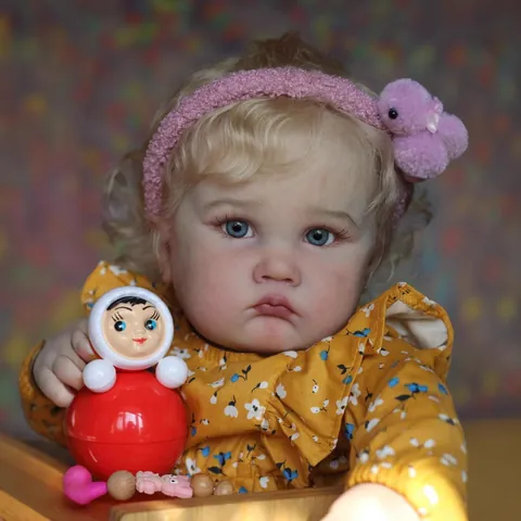 Large Realistic Reborn Baby Doll Hand Rooted Hair Soft Vinyl Cloth Body Yellow Floral Dress Simulation Girl Doll Toy Gift