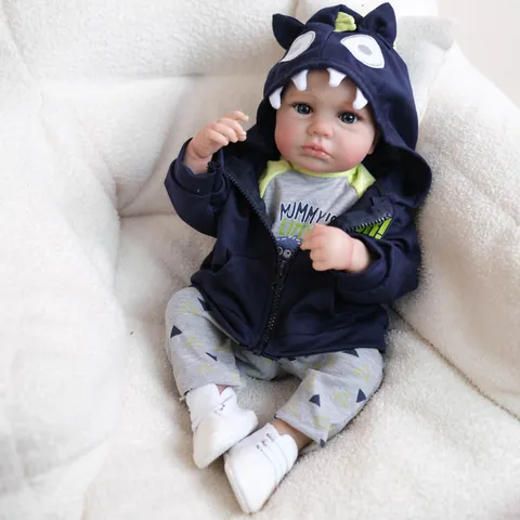 Realistic Reborn Baby Doll Lifelike Silicone Newborn LouLou Doll With Monster Outfit Hand Painted Hair Toddler Toy Gift