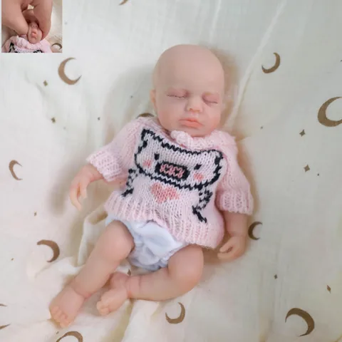 Realistic Reborn Baby Doll 8 Inch Full Solid Silicone Simulation Doll With Pink Pig Print Sweater For Kids Toy Gift