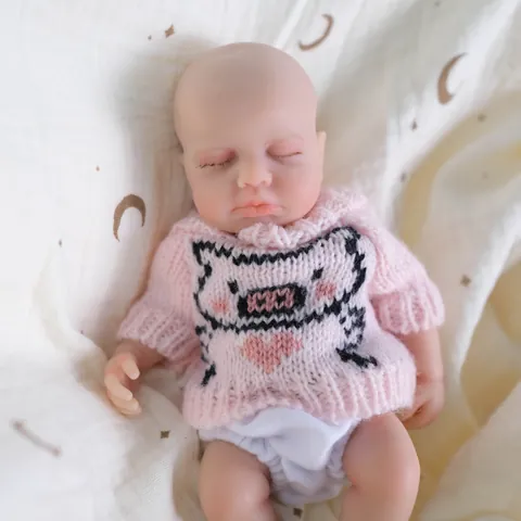 Realistic Reborn Baby Doll 8 Inch Full Solid Silicone Simulation Doll With Pink Pig Print Sweater For Kids Toy Gift