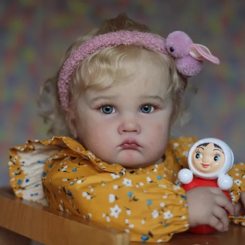 Large Realistic Reborn Baby Doll Hand Rooted Hair Soft Vinyl Cloth Body Yellow Floral Dress Simulation Girl Doll Toy Gift