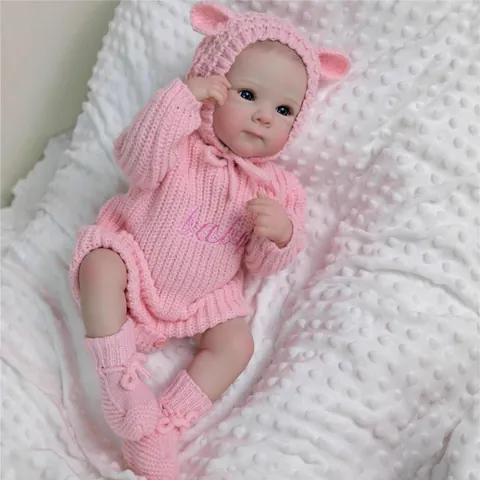 Realistic Full Silicone Reborn Baby Doll 3D Skin Visible Veins Pink Knitted Outfit Bear Ear Hat Washable Newborn Toy Kids Gift