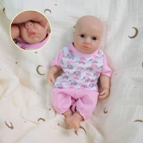 Bambola Reborn Realistica Completo con Stampa Elefante Rosa Silicone Pieno Morbido Simulazione Giocattolo per Bambini