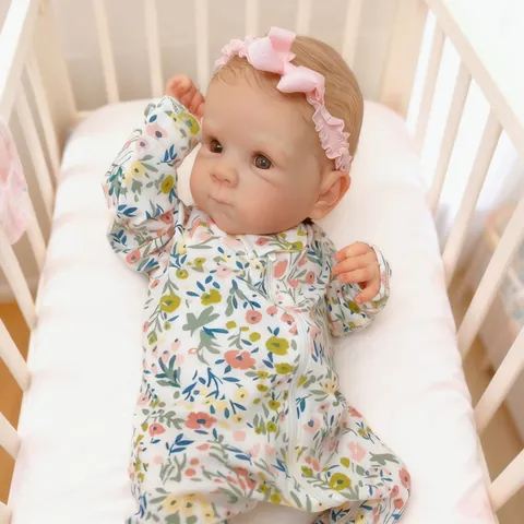 Handmade Realistic Reborn Baby Doll Vinyl Silicone Weighted Body With Floral Print Romper Headband For Kids Girls Gift