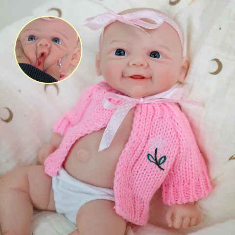 Bambola Reborn Realistica in Silicone Pieno Cardigan in Maglia Rosa Neonato Verosimile Per Bambini Regalo Giocattolo
