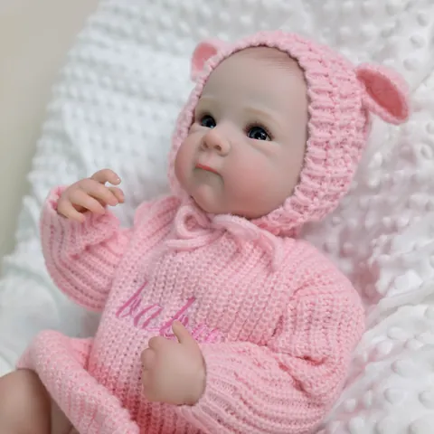 Realistic Full Silicone Reborn Baby Doll 3D Skin Visible Veins Pink Knitted Outfit Bear Ear Hat Washable Newborn Toy Kids Gift