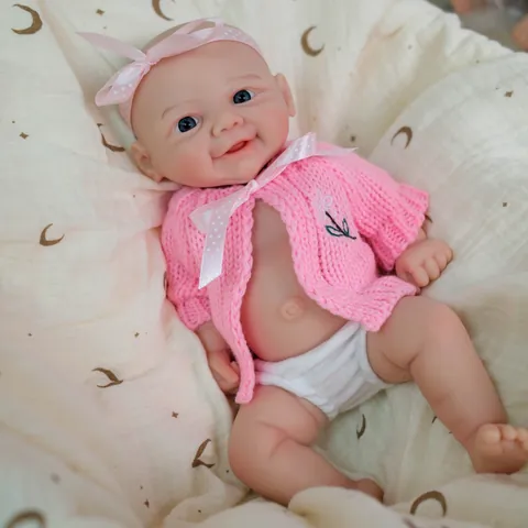 Bambola Reborn Realistica in Silicone Pieno Cardigan in Maglia Rosa Neonato Verosimile Per Bambini Regalo Giocattolo