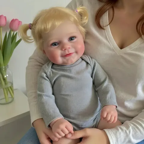Realistic Reborn Baby Doll Hand Rooted Hair Full Silicone Body Maddie With Grey Long Sleeve Jumpsuit Newborn Doll Toy Gift