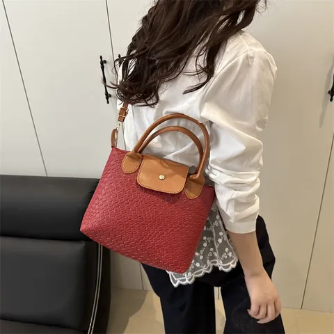 Bolso de Mano de Cuero PU Tejido para Mujer Color de Contraste Bolso Bandolera para Viaje al Trabajo Bolso Tote Minimalista