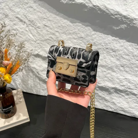 Women Mini Crossbody Bag PU Leather Animal Leopard Zebra Cow Print Metal Chain Strap Square Small Shoulder Lipstick Earphone Bag