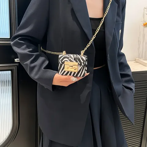 Women Mini Crossbody Bag PU Leather Animal Leopard Zebra Cow Print Metal Chain Strap Square Small Shoulder Lipstick Earphone Bag