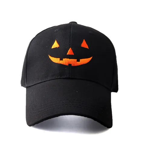 Halloween Pumpkin Face Embroidered Baseball Cap Cotton Blend Adjustable Outdoor Sunshade Hat For Men Women Holiday Party