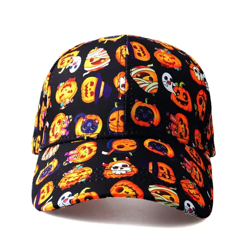 Casquette de Baseball Halloween en Coton Polyester Imprimé Citrouille Chauve-souris Crâne Fantôme Chapeau de Soleil Réglable pour Femme Homme Fête