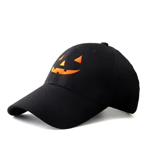 Halloween Pumpkin Face Embroidered Baseball Cap Cotton Blend Adjustable Outdoor Sunshade Hat For Men Women Holiday Party