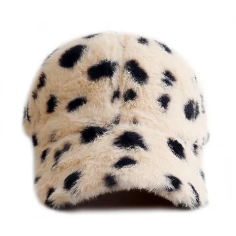 Winter Fashion Leopard Plush Baseball Cap Warm Faux Fur Adjustable Curved Brim Hat For Women Casual Outdoor Travel Gift