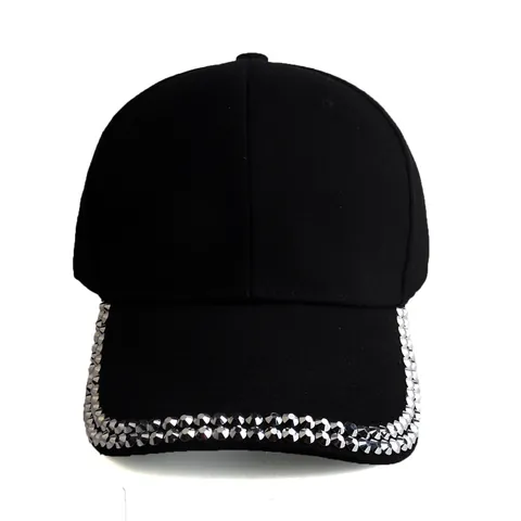 Women Cotton Baseball Cap Rhinestone Embellished Curved Brim Sun Hat Adjustable Casual Fashion Summer Outdoor Sports Hat