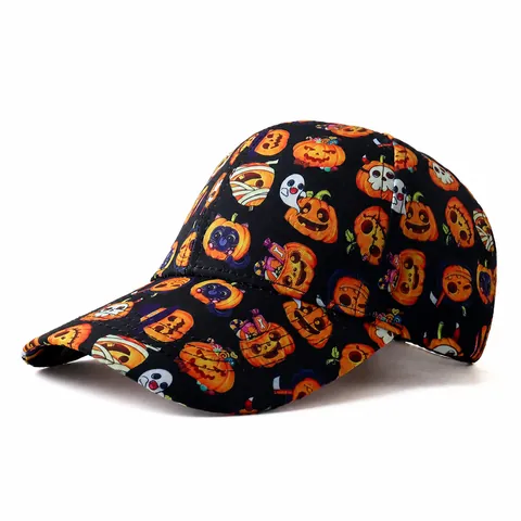 Halloween Baseball Cap Cotton Polyester Printed Pumpkin Bat Skull Ghost Pattern Adjustable Sun Hat For Women Men Party Decor