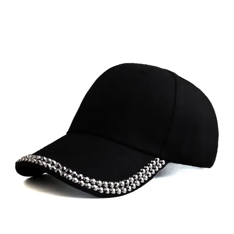 Women Cotton Baseball Cap Rhinestone Embellished Curved Brim Sun Hat Adjustable Casual Fashion Summer Outdoor Sports Hat