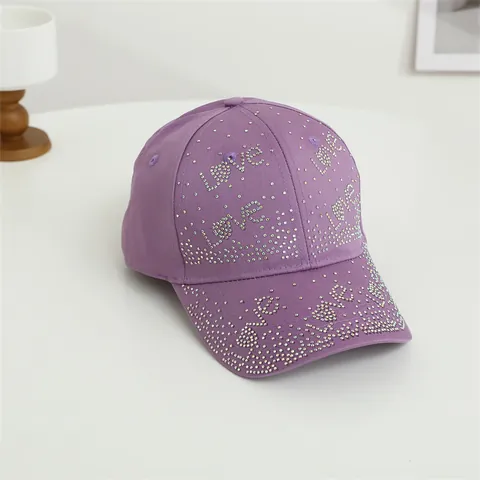 Women Fashion Rhinestone Baseball Cap LOVE Letter Studded Denim Cotton Sun Hat Adjustable Sparkling Bling Duck Tongue Hat