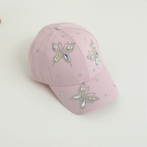 Berretto da Baseball in Cotone da Donna Con Decorazione Farfalla in Strass Cappello da Sole Alla Moda Regolabile Per Viaggi All'aperto Casual