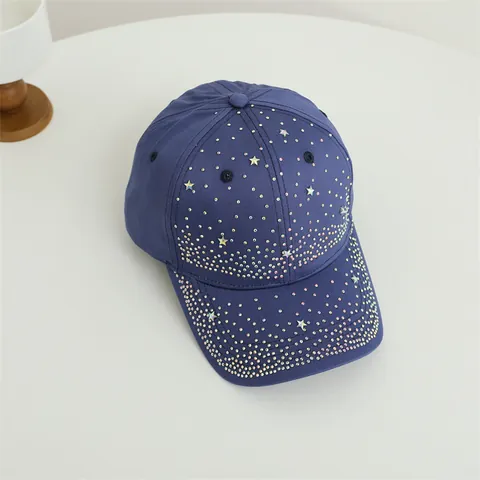 Women Rhinestone Star Baseball Cap Bling Cotton Denim Sun Hat Adjustable Fashion Sparkly Curved Brim Outdoor Sporty Hat