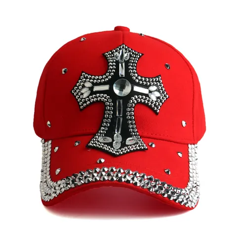 Women Rhinestone Cross Baseball Cap Cotton Adjustable Punk Rock Bling Sun Hat For Outdoor Streetwear Fashion Headwear