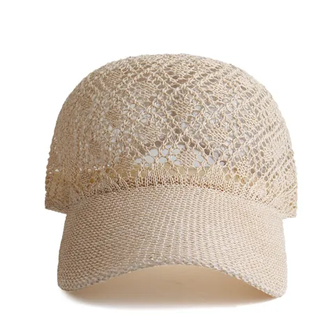 Women Hollow Knitted Baseball Cap Mesh Crochet Sun Hat Summer Outdoor Beach Sunshade Adjustable Fashion Visor Cap
