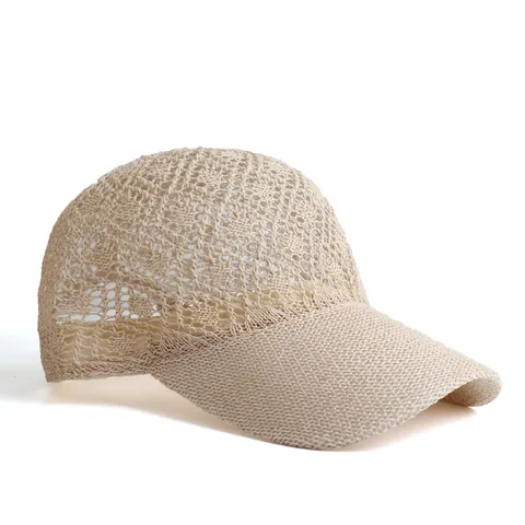 Women Hollow Knitted Baseball Cap Mesh Crochet Sun Hat Summer Outdoor Beach Sunshade Adjustable Fashion Visor Cap