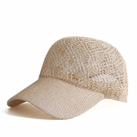 Women Hollow Knitted Baseball Cap Mesh Crochet Sun Hat Summer Outdoor Beach Sunshade Adjustable Fashion Visor Cap