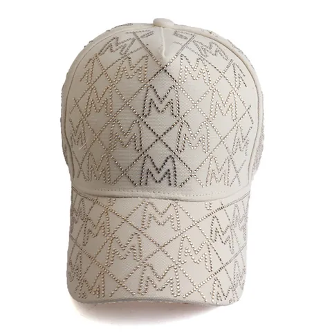 Women's Fashion Rhinestone Baseball Cap Letter M Monogram Adjustable Cotton Sun Hat For Outdoor Travel Casual Luxury