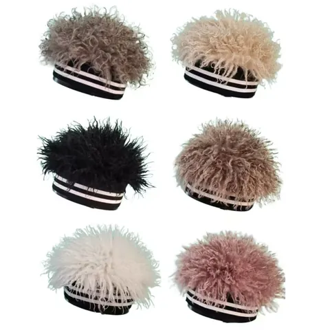 Fashionable Wig Knitted Hat Long Plush Beanie For Men Women Striped Elastic Band Large Head Circumference Trendy Winter Warm Hat