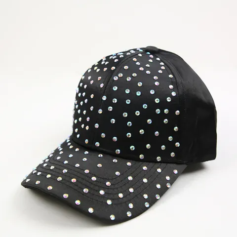 Full Strass Satijn Honkbalpet Voor Vrouwen Effen Kleur Verstelbaar Shimmer Bling Outdoor Reizen Mode Zonnehoed