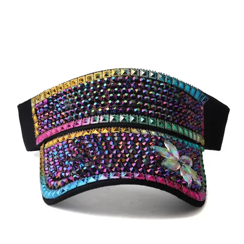 Visiera Parasole da Donna con Strass Cappello in Acrilico Luccicante Fiore Farfalla Protezione UV Regolabile Spiaggia