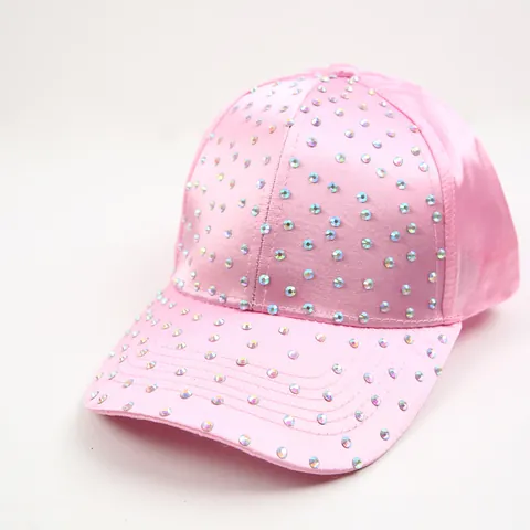 Full Strass Satijn Honkbalpet Voor Vrouwen Effen Kleur Verstelbaar Shimmer Bling Outdoor Reizen Mode Zonnehoed
