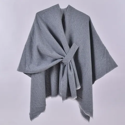 Poncho Scialle da Donna in Maglia Morbido a Quadri Tinta Unita Con Frange Design Incrociato Cappa in Imitazione Cashmere Autunno Inverno Caldo