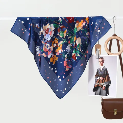 Women Vintage Floral Print Satin Square Scarf Elegant Neck Scarf Head Scarf Handbag Accessory Fashion Commuting Scarf Gift
