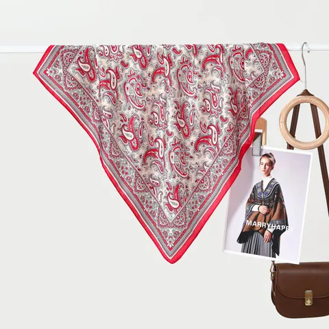 Foulard Quadrato in Raso con Stampa Paisley Vintage da Donna Elegante Versatile Effetto Seta Sciarpa da Collo Accessorio Moda