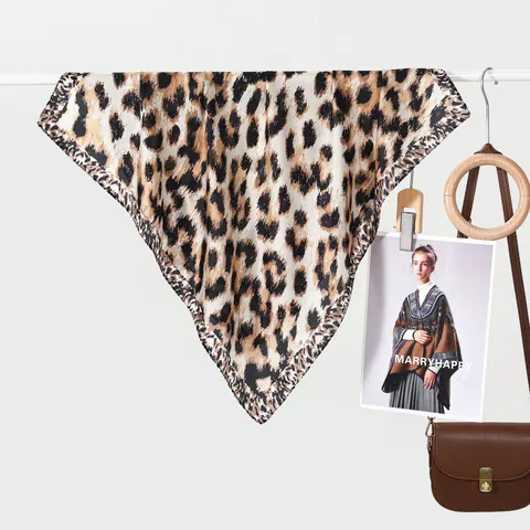 Vintage Leopard Print Satin Square Scarf For Women Silky Animal Pattern Head Scarf Neck Scarf Trendy Fashion Accessory
