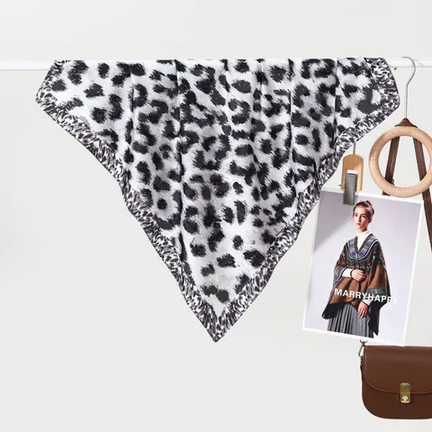 Vintage Leopard Print Satin Square Scarf For Women Silky Animal Pattern Head Scarf Neck Scarf Trendy Fashion Accessory