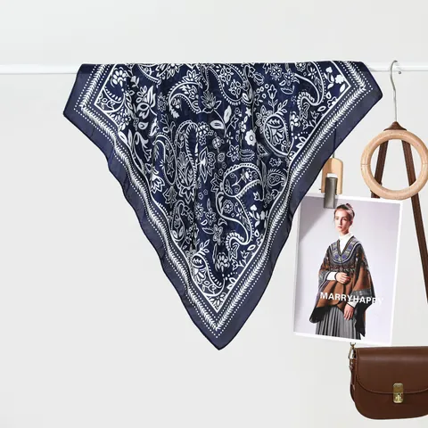 Vintage Paisley Print Satin Square Scarf For Women Elegant Silk Like Neck Scarf Hair Head Band Wrap Decorative Accessory