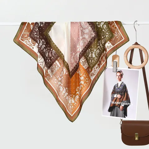 Dames Vintage Vierkante Sjaal met Paisley Print Polyester Satijn Elegante Sjaal met Geometrisch Patroon Mode Accessoires