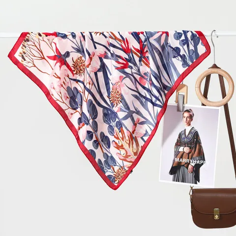 Women Vintage Floral Print Satin Square Scarf Elegant Silk Like Polyester Neck Scarf For Fashion Daily Decoration Gift