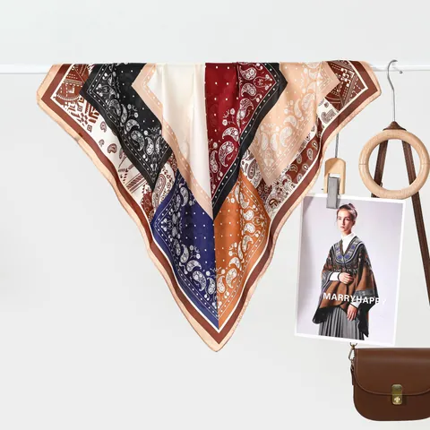 Dames Vintage Vierkante Sjaal met Paisley Print Polyester Satijn Elegante Sjaal met Geometrisch Patroon Mode Accessoires