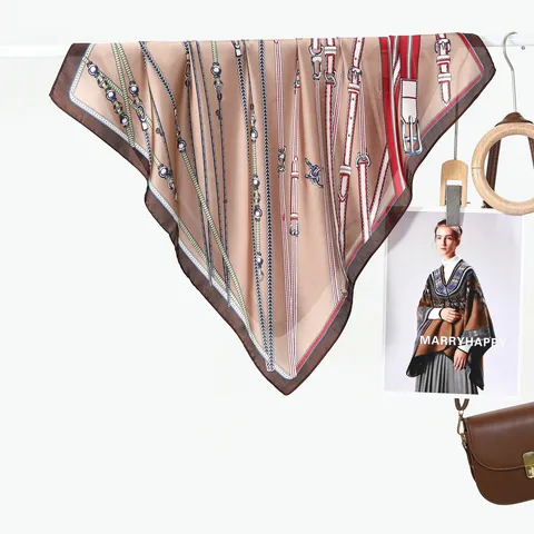Pañuelo Cuadrado de Satén con Estampado de Cadena Vintage para Mujer Accesorios de Moda Elegantes para Cuello y Cabeza