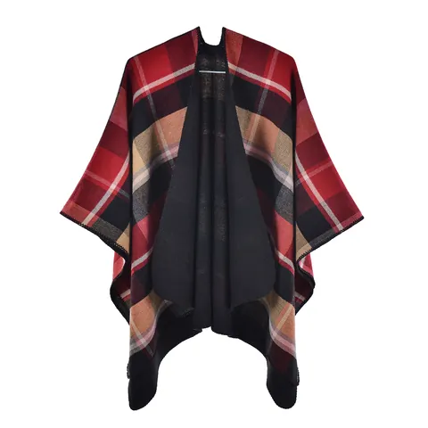 Poncho à Carreaux pour Femmes avec Glands Imitation Cachemire Épais Châle Chaud Ethnique Buffalo Check Vêtements d'Extérieur Mode pour Voyages