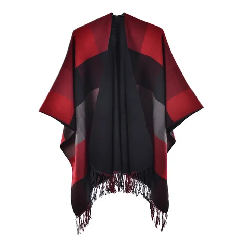 Poncho à Carreaux pour Femmes avec Glands Imitation Cachemire Épais Châle Chaud Ethnique Buffalo Check Vêtements d'Extérieur Mode pour Voyages