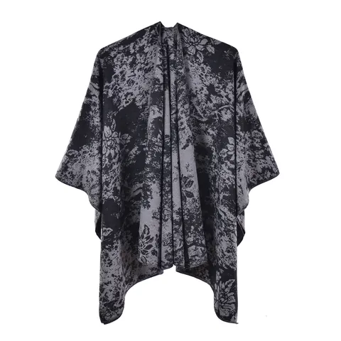 Damen Vintage Ethnisch Jacquard Schal Kaschmir-ähnlich Dick Poncho Umhang Winter Warm Blumen Schal Wrap Für Reise Party