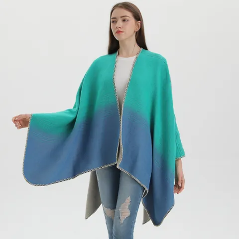 Scialle da Donna in Maglia Sfumata Poncho Casual Aperto Davanti Morbido Mantello Autunno Inverno Cappotto Multicolore Sciarpa da Viaggio